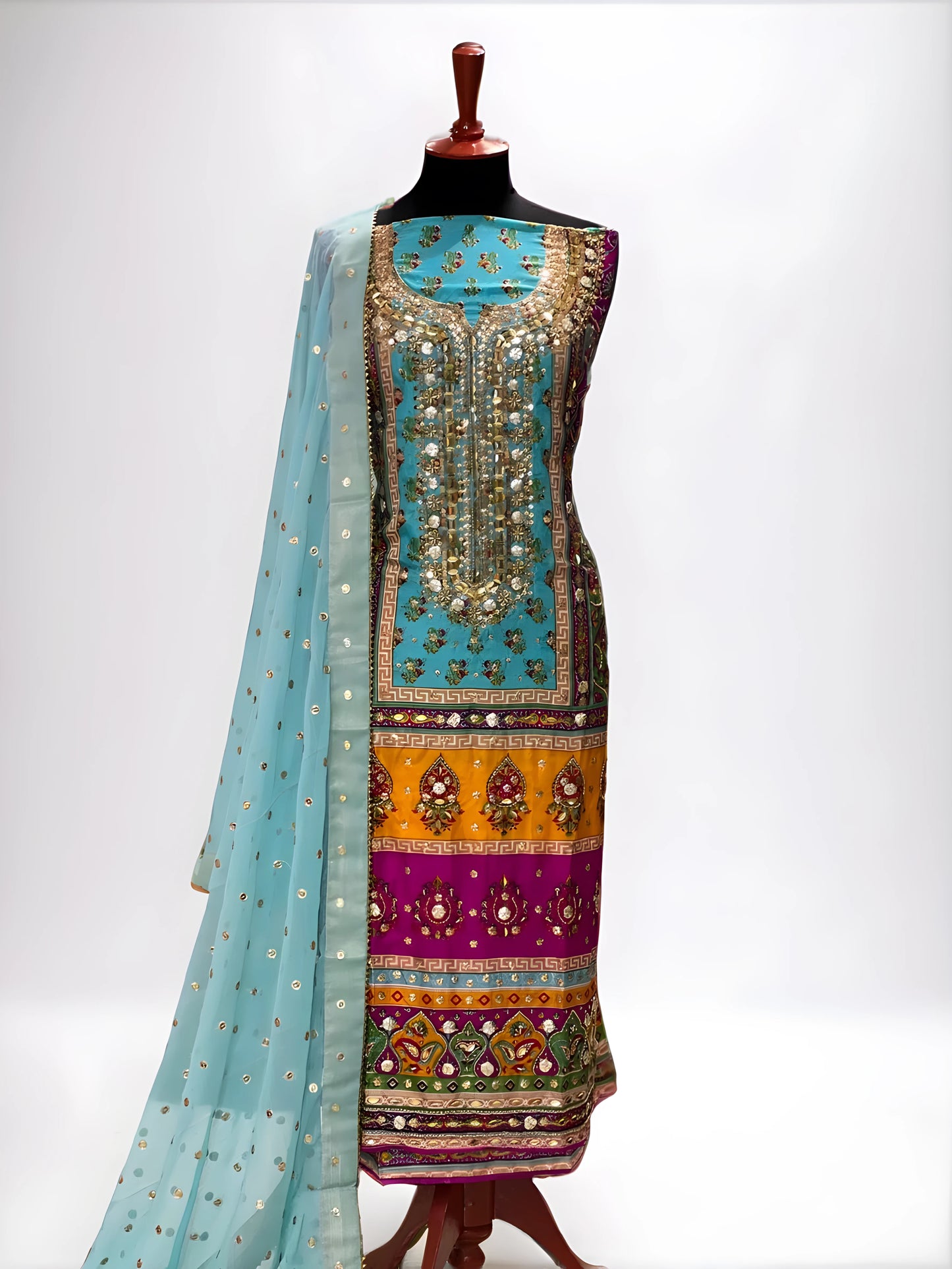 Silk Mirror Embroidery 3-Piece Suit
