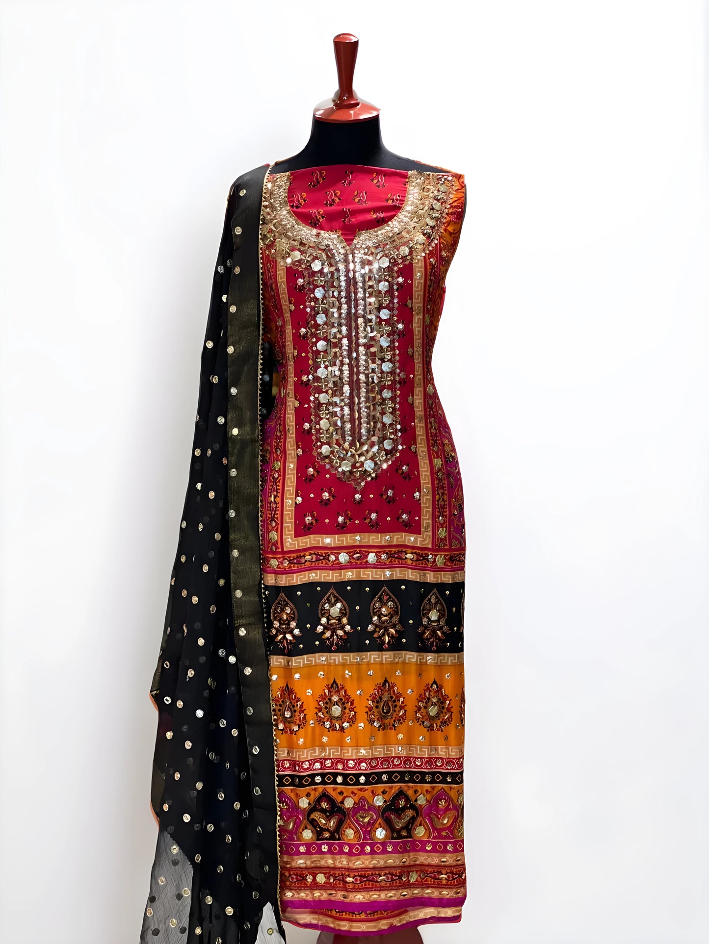 Silk Mirror Embroidery 3-Piece Suit