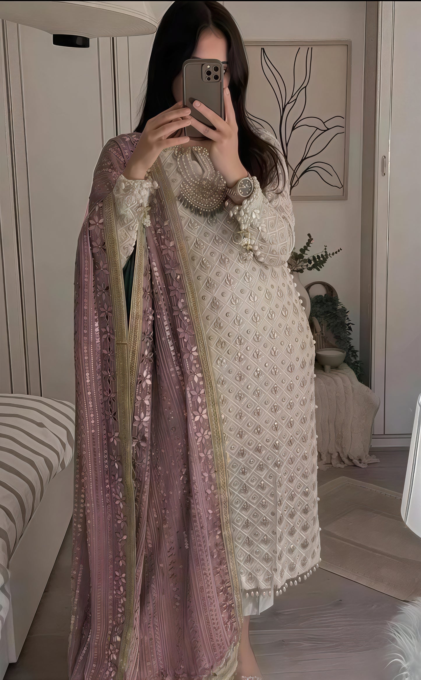Chiffon Mirror Lace 3-Piece Set