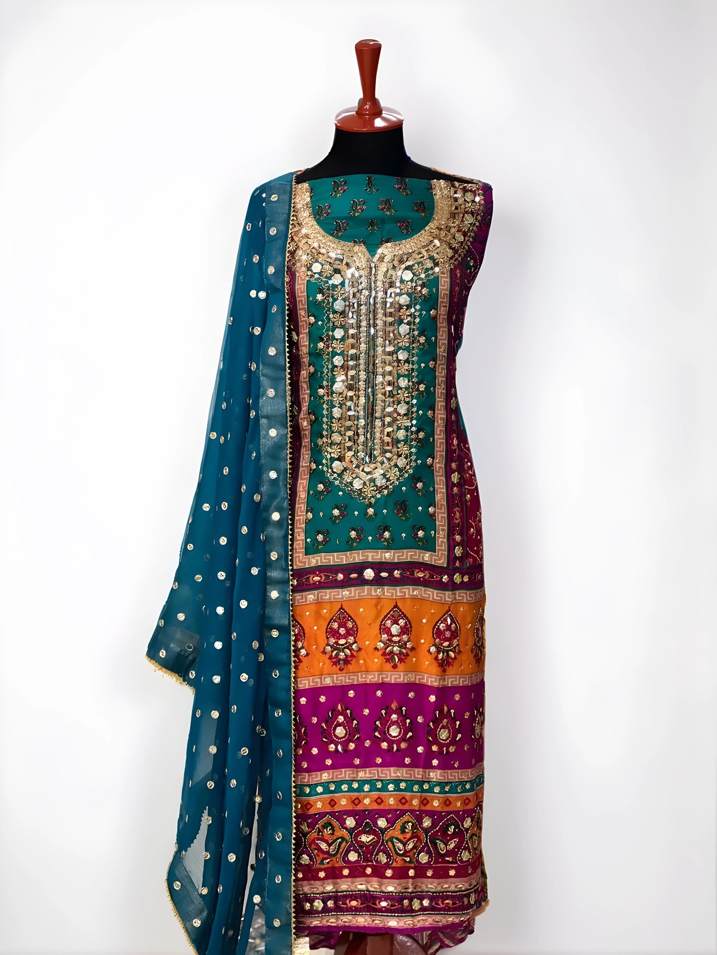 Silk Mirror Embroidery 3-Piece Suit