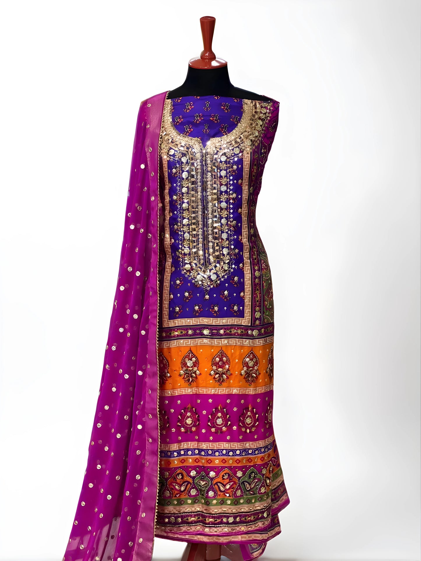 Silk Mirror Embroidery 3-Piece Suit