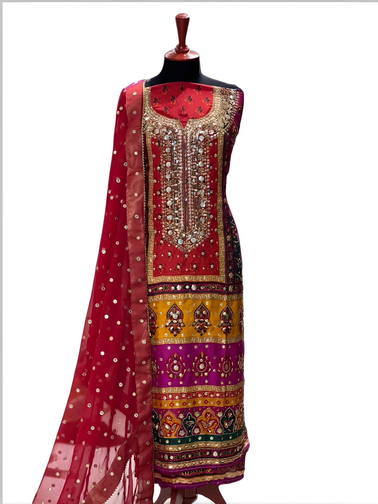 Silk Mirror Embroidery 3-Piece Suit