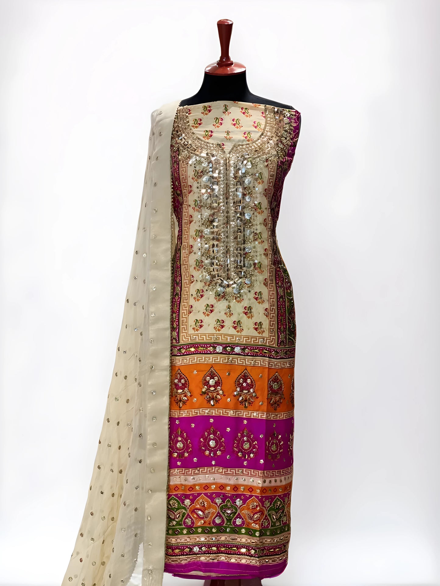 Silk Mirror Embroidery 3-Piece Suit