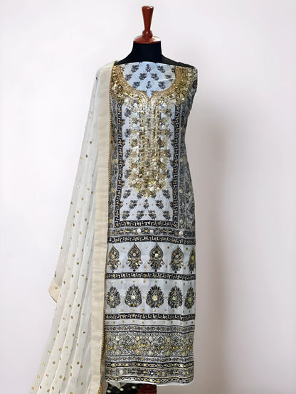 Silk Mirror Embroidery 3-Piece Suit