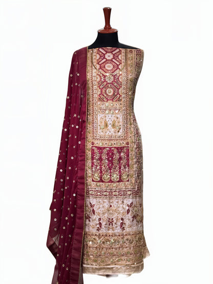 Pure Silk Handmade Embroidered Suit – 3 Piece