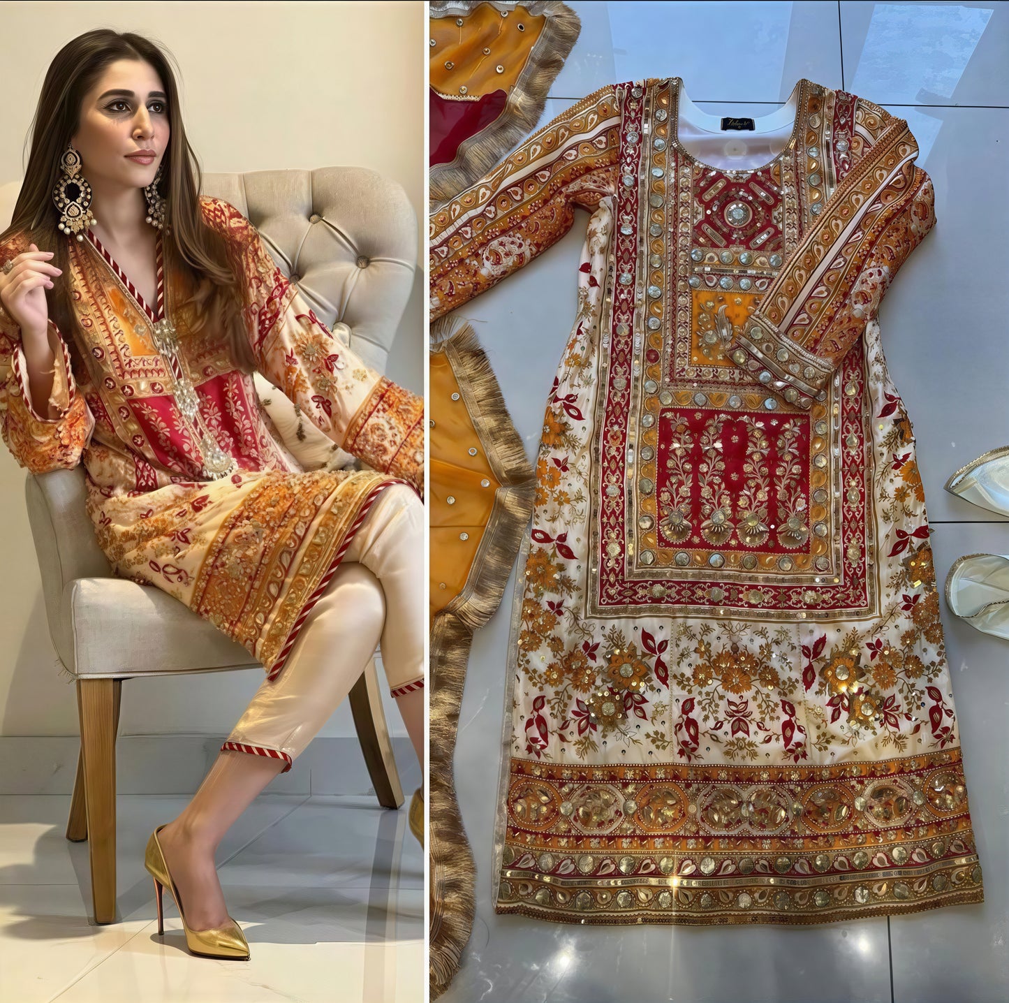 Pure Silk Handmade Embroidered Suit – 3 Piece