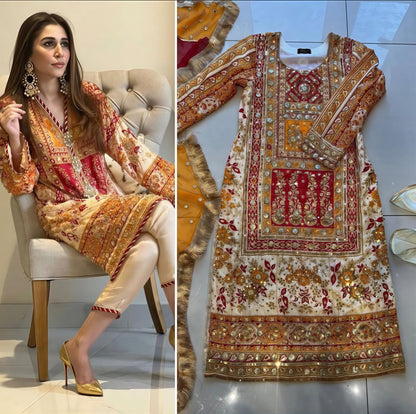 Pure Silk Handmade Embroidered Suit – 3 Piece