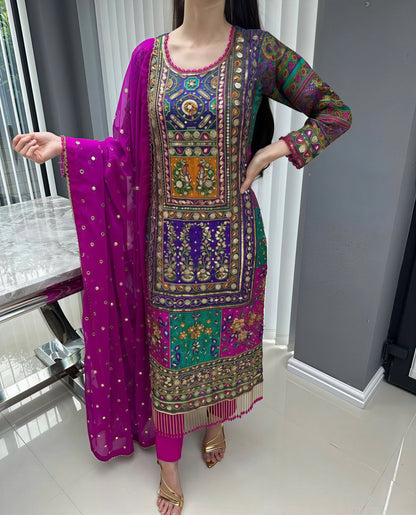 Pure Silk Handmade Embroidered Suit – 3 Piece