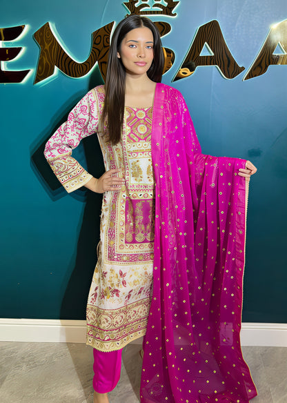 Pure Silk Handmade Embroidered Suit – 3 Piece