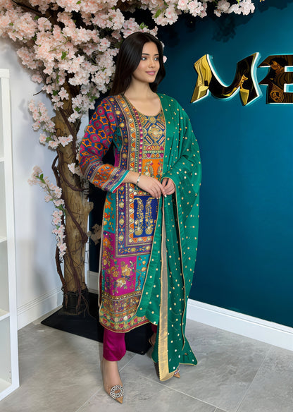 Pure Silk Handmade Embroidered Suit – 3 Piece