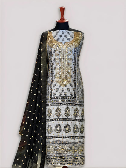 Silk Mirror Embroidery 3-Piece Suit