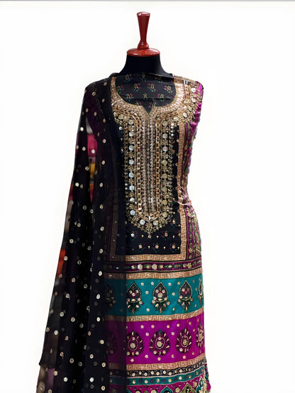 Silk Mirror Embroidery 3-Piece Suit