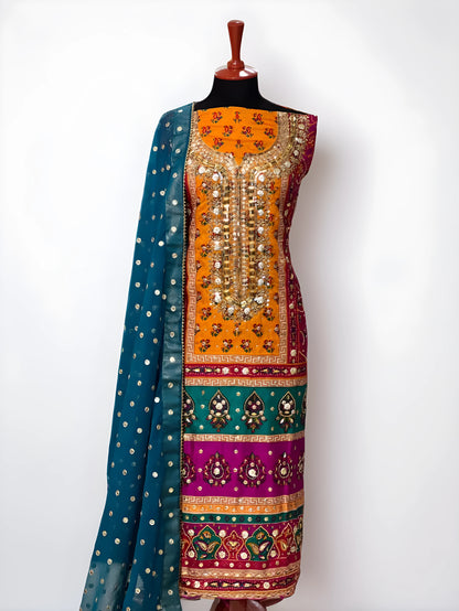 Silk Mirror Embroidery 3-Piece Suit