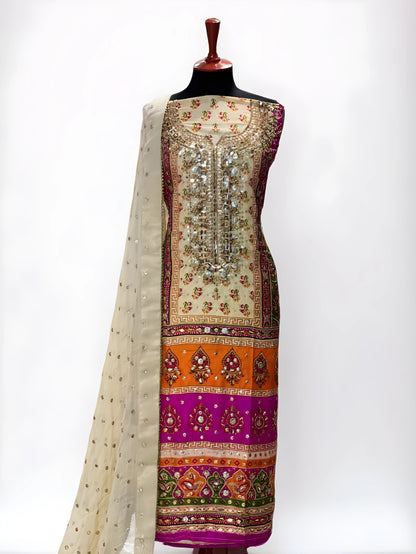 Silk Mirror Embroidery 3-Piece Suit