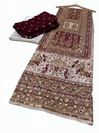 Pure Silk Handmade Embroidered Suit – 3 Piece
